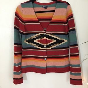 Aztec Southwestern Striped Cardigan Silver Buttons